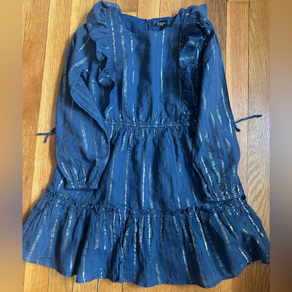 Blue Ruffled Dress with Metallic Stripes